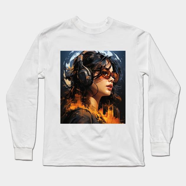 Cyberpunk Girl with Headphones and Glasses Long Sleeve T-Shirt by CyberPunkTshirt